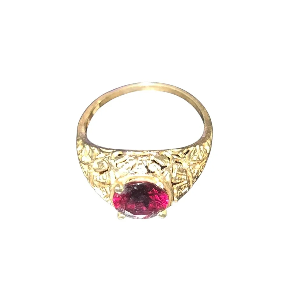 JewelAmerica Ring Womens 8.5 Gold 10K Lab-Created Ruby Filigree VTG Estate Style